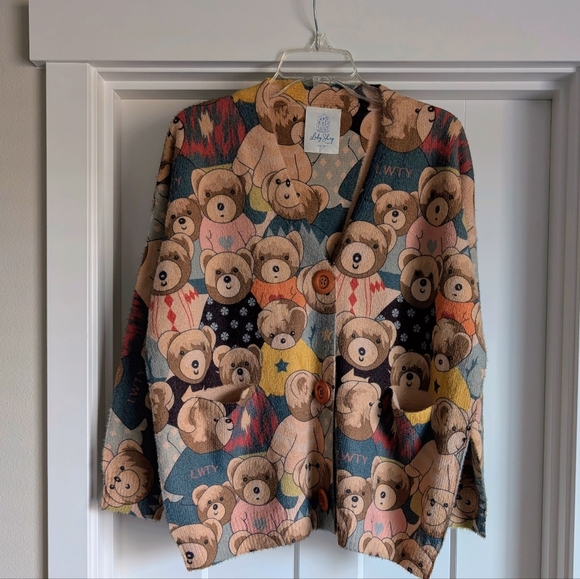 Multicolor Teddy Bear Cardigan - Picture 1 of 3